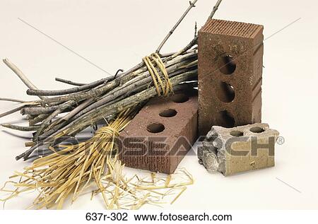 Stock Image - construction, hay, still life, twigs, bricks, materials, Still lifes concept. Fotosearch