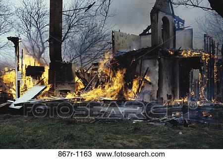 Stock Image - fire, building, endings, burning, burnt, disaster, burn. Fotosearch
