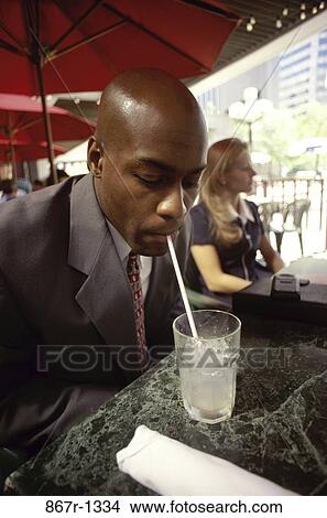 Picture - glass, water, drinking, straw, cafe, business. Fotosearch