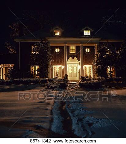home, night, winter, residential, Home exteriors night View Large Photo Image Stock Image - home, night, winter, residential, Home exteriors night. Fotosearch
