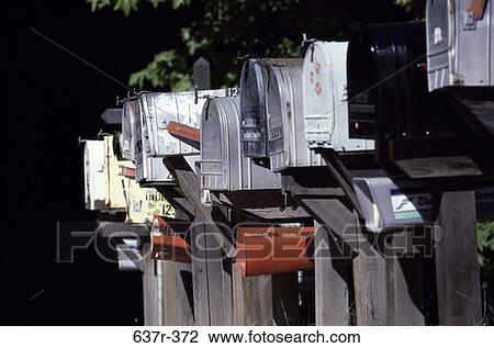 Stock Image - industry, row, service, mail, postal, mailboxes. Fotosearch