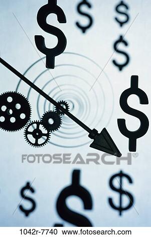 Stock Image - money, gears, finance, dollar, arrow, symbols, Financial various. Fotosearch