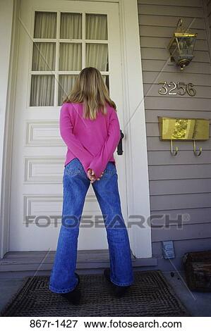 Stock Photo - people, door, outdoors, waiting, porch. Fotosearch