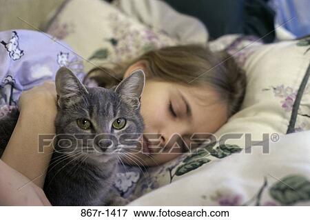 people, sleeping, cat, pet, girl, child View Large Photo Image Stock Photo - people, sleeping, cat, pet, girl, child. Fotosearch