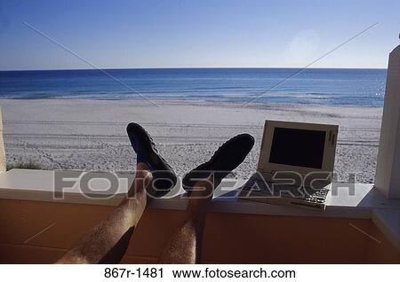 relaxation, computer, laptop, beach, outdoors, legs View Large Photo Image Stock Image - relaxation, computer, laptop, beach, outdoors, legs. Fotosearch