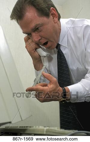 Stock Photo - stress, telephone, phone, computer, shouting, anger. Fotosearch