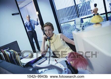desk, woman, telephone, table, computer, phone View Large Photo Image Stock Image - desk, woman, telephone, table, computer, phone. Fotosearch