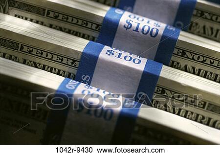 Stock Image - finance, background, still life, currency, stacks, dollars, Finance paper money. Fotosearch