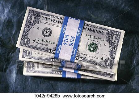 Stock Image - finance, still life, stack, currency, dollars, Finance paper money. Fotosearch