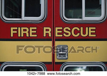Stock Photo - fire, industry, vehicle, ambulance, rescue, fire and rescue, fire rescue. Fotosearch