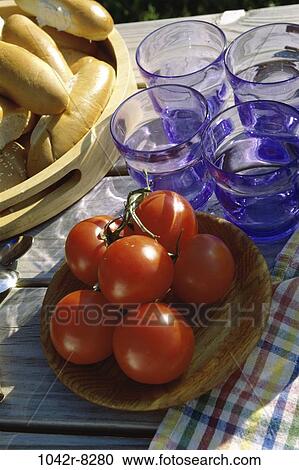 Stock Image - glass, produce, objects, vegetables, beverages, non alcoholic, breads. Fotosearch