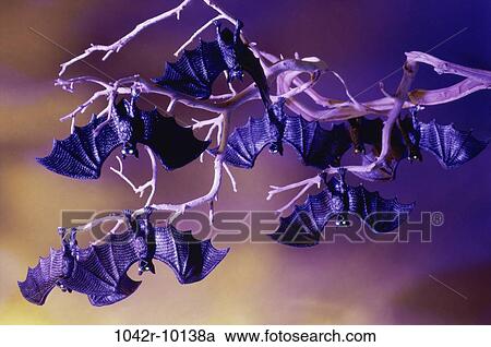 Stock Image - hanging, Halloween, branches, eerie, holiday, bats, hang. Fotosearch