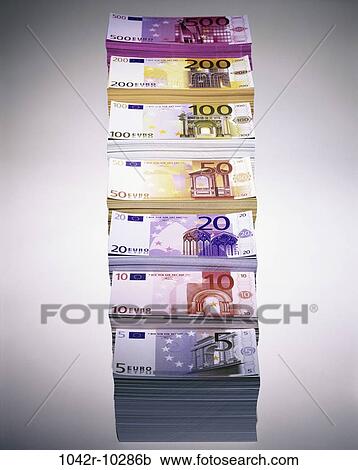 Stock Image - industry, finance, still life, currency, euro, stacks, Finance paper money. Fotosearch