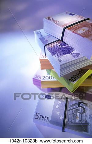 Stock Image - industry, finance, still life, currency, euro, stacks, Finance paper money. Fotosearch