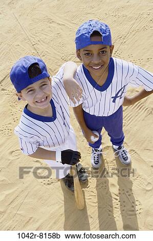 Stock Image - multiethnic, people, baseball, outdoors, friends, unity, boys. Fotosearch