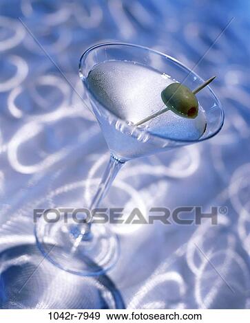Stock Photo - one, glass, olive, alcoholic, alcohol, full, beverage. Fotosearch