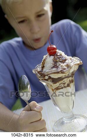 people, eating, cherry, ice cream, boy, outdoors, child View Large Photo Image Stock Photography - people, eating, cherry, ice cream, boy, outdoors, child. Fotosearch