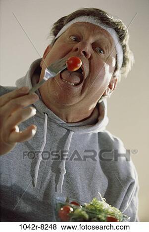 people, eating, salad, diet, health, Middle-aged View Large Photo Image Stock Photo - people, eating, salad, diet, health, Middle-aged. Fotosearch