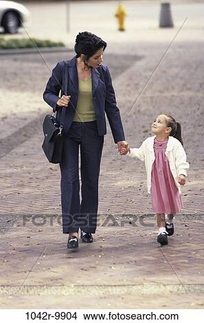 Picture - people, hands, walking, mother, Hispanic, holding, outdoors. Fotosearch