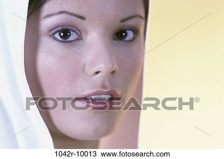 Stock Image - people, woman, indoors, headshot, Caucasian, young adult, Young women headshots fashion. Fotosearch