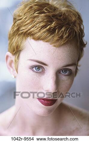 Picture - people, woman, indoors, redhead, headshot, Caucasian, young adult. Fotosearch