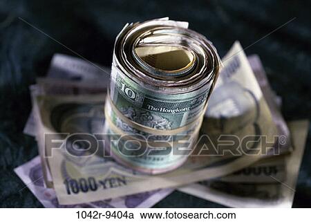 Stock Image - roll, finance, still life, currency, yen, Finance paper money. Fotosearch
