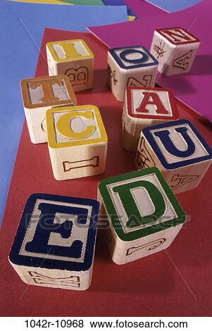 Stock Photo - school, blocks, education, still life, letters, Education stills. Fotosearch