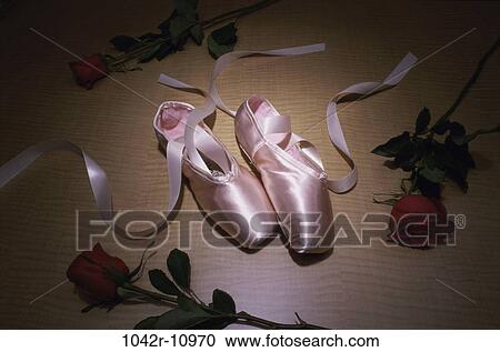Stock Image - shoes, ballet, slippers, arts, roses, still life. Fotosearch