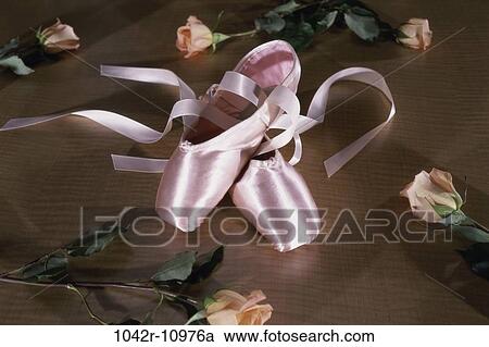 Stock Image - shoes, ballet, slippers, arts, roses, still life. Fotosearch