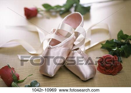 Stock Photo - shoes, ballet, slippers, arts, roses, still life. Fotosearch