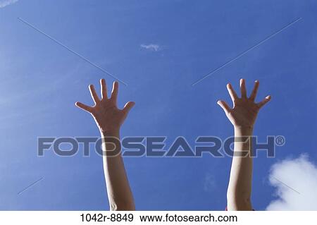 Stock Photo - sky, hands, defeat, body parts, future, goals, child. Fotosearch
