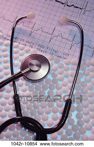 stethoscope, electrocardiogram, health, still life, medical, pills View Large Photo Image Picture - stethoscope, electrocardiogram, health, still life, medical, pills. Fotosearch
