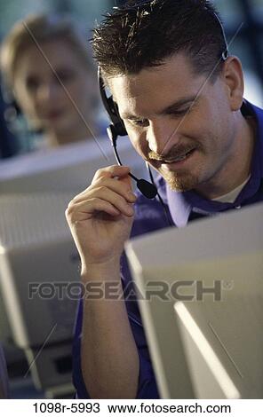 headset, computer, business, Middle-aged, businessman, customer service View Large Photo Image Stock Image - headset, computer, business, Middle-aged, businessman, customer service. Fotosearch