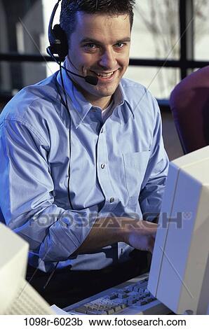 headset, computer, business, using, casual, businessman View Large Photo Image Stock Image - headset, computer, business, using, casual, businessman. Fotosearch
