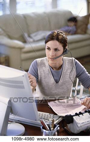 home, headset, talking, mother, computer, phone, business View Large Photo Image Stock Image - home, headset, talking, mother, computer, phone, business. Fotosearch