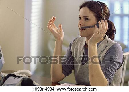 home, woman, headset, talking, phone, business, casual View Large Photo Image Picture - home, woman, headset, talking, phone, business, casual. Fotosearch