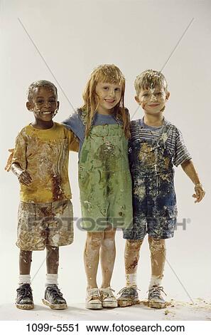 Stock Image - multiethnic, people, friends, unity, children, messy, indoors. Fotosearch