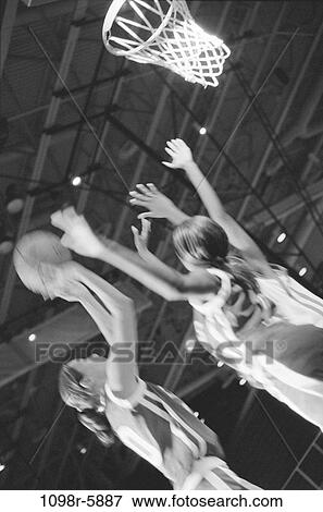 Stock Photo - multiethnic, women, people, playing, ball, basketball, play. Fotosearch
