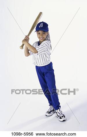 Stock Photograph - people, bat, baseball, girl, indoors, player, sport. Fotosearch