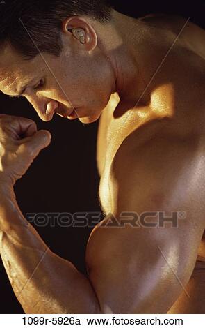 Stock Image - people, Hispanic, arm, strength, brunette, muscular. Fotosearch
