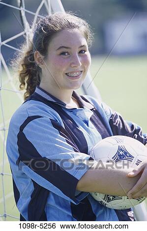 people, outdoors, brunette, soccer, soccer ball, goal View Large Photo Image Stock Photograph - people, outdoors, brunette, soccer, soccer ball, goal. Fotosearch