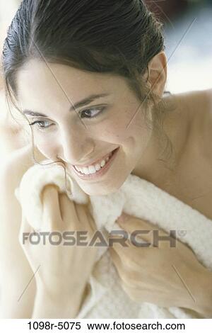 people, woman, Hispanic, towel, bath, brunette, indoors View Large Photo Image Stock Photography - people, woman, Hispanic, towel, bath, brunette, indoors. Fotosearch