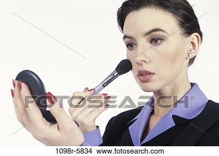 people, woman, makeup, brunette, blush, indoors, compact View Large Photo Image Picture - people, woman, makeup, brunette, blush, indoors, compact. Fotosearch