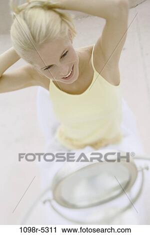 people, woman, mirror, blond, beauty, indoors, Caucasian View Large Photo Image Stock Image - people, woman, mirror, blond, beauty, indoors, Caucasian. Fotosearch