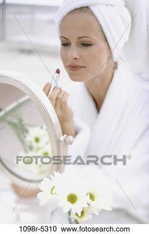 people, woman, mirror, makeup, lipstick, bath, beauty View Large Photo Image Stock Image - people, woman, mirror, makeup, lipstick, bath, beauty. Fotosearch