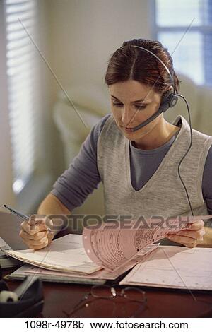 woman, headset, talking, phone, business, writing, multi-tasking View Large Photo Image Stock Image - woman, headset, talking, phone, business, writing, multi-tasking. Fotosearch
