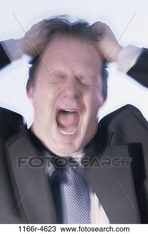 Stock Image - business, chaotic, Middle-aged, frustrated, angry, businessman. Fotosearch