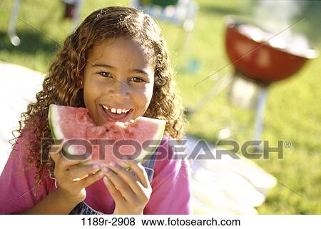 people, eating, watermelon, fruit, girl, outdoors, child View Large Photo Image Stock Photo - people, eating, watermelon, fruit, girl, outdoors, child. Fotosearch