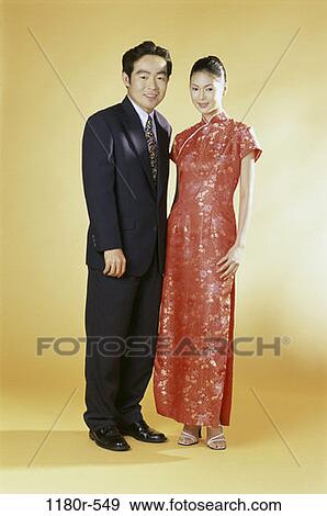 Stock Photo - people, formal, Asian, couple, posing, indoors, pose. Fotosearch