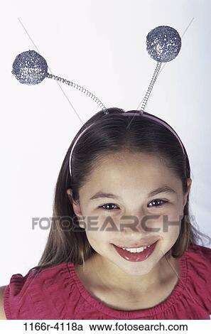 Stock Image - people, girl, child, humor, brunette, indoors, character. Fotosearch